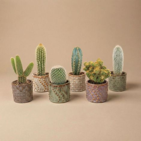 Lot de 6 Cactus et Succulentes en Pots de Céramique Madrid Décoration Intérieure 8-12 cm - PANGIVO (1/5)