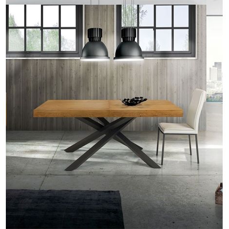 Tavolo Allungabile in Rovere Nodato con Gambe Incrociate Nere Dimensione Tavoli: 160 x 90 + 2 allunghe 50 cm (1/2)