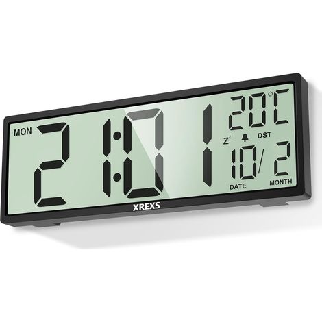 Horloge Murale Numérique de 14,5 Pouces - Heure - Calendrier - Température - Fonction DST - Fonctionnement à Piles - pour Chambre à Coucher, Salon, Salle de Classe, Bureau (Noir)
