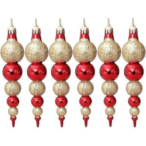 6 boules de Noël en forme de cône, 15 cm, décorations de sapin rouges et dorées (1/5)