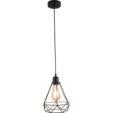 SABIR Industriel Suspension Luminaire Rétro Lustre Plafonnier Vintage Noir Lampe Cage Éclairage de Plafond Abat-jour en Métal pour Restaurant Salon Chambre Cuisine Bar Couloir, (sans ampoule) [Classe (1/5)