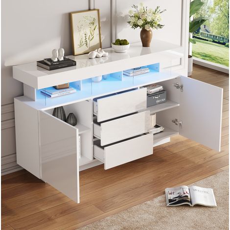 Madia credenza con LED 3 cassetti 140 cm OKMYHOME (1/5)