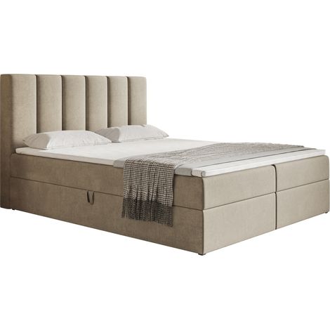 Foro Lit continental avec Matelas 160x200 cm, Surmatelas - Lit double avec rangement, Beige (Jasmine 24)