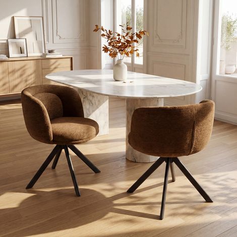 Wahson Set di 2 Sedie Girevoli Gambe in Metallo a 360°da Pranzo con Schienale Curvo, per Cucina Ufficio Soggiorno, Marrone (1/5)