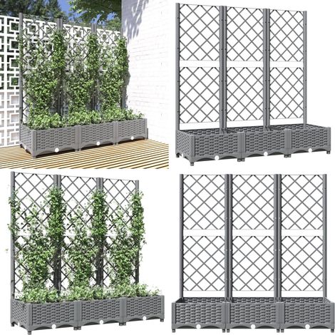 Jardinière avec treillis Gris clair 120x40x121,5 cm PP - Jardinier - Pot Plante Grimpante - Support Vignes - Bac Plantation - Polypropylène - Home & Living (1/5)