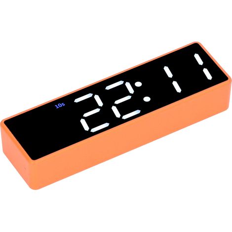 Minuteur d'entraînement numérique LED, horloge de table électronique multifonctionnelle pour chambre et salle de sport (cadre orange, affichage vert et blanc) (1/5)