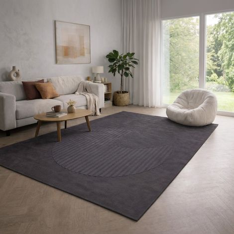 Tapis design ContourLuxe - Designertapis - 290x190cm, Rectangular - 100% Laine vierge - Tufté main - Gris