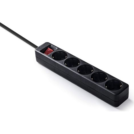BASE 5 USCITE TT CON INTERRUTTORE CAVO 1,5M. NERO (1/5)