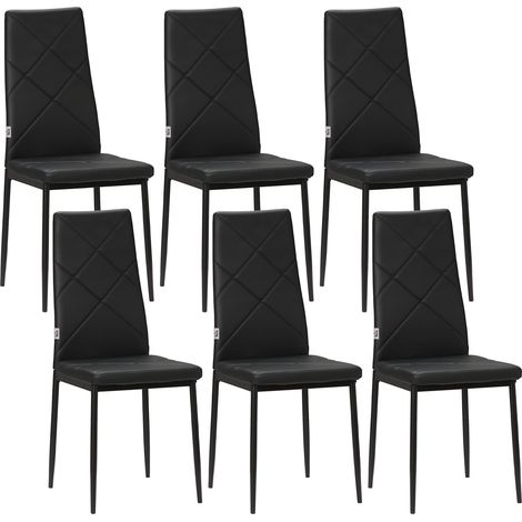 Set 6 Sedie da Pranzo Moderne Schienale Alto Cuciture a Diamante 41x50x97 cm Nero (1/5)