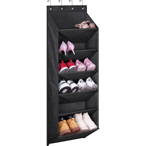 Étagère à chaussures pour porte avec poches profondes pour 12 paires de chaussures au-dessus de la porte, cintre à suspendre pour placard et dortoir, porte étroite de rangement, noir (1/5)