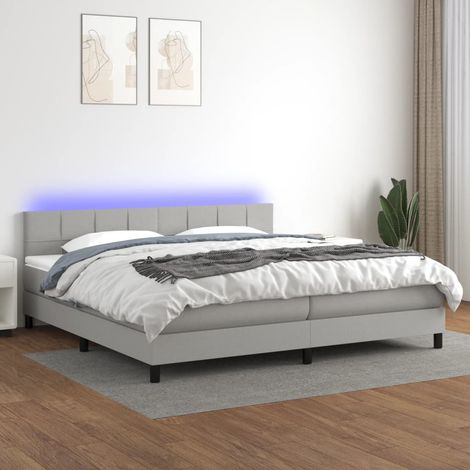 Lit Adulte - Sommier tapissier matelas et LED - Ensemble de lit tapissier - Chambre Intérieur Gris clair 200x200 cm Tissu XRKJY3906983 (1/5)