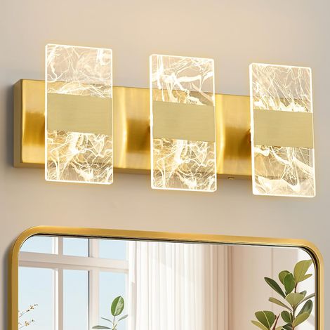 Luminaires de salle de bain LED modernes, 3 lampes dorées, éclairage réglable 5CCT, éclairage de salle de bain au-dessus du miroir, éclairage de salle de bain LED en acrylique fumé (1/4)
