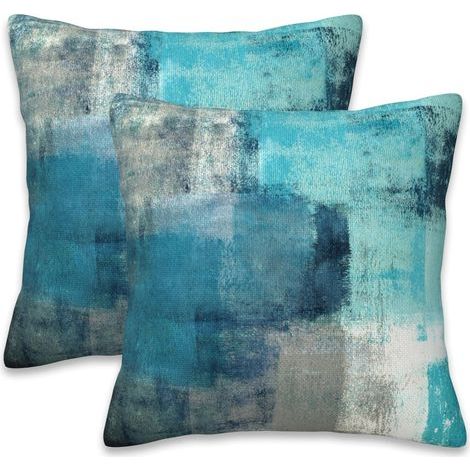 Housses de coussin à motifs abstraits turquoise et gris, 50 x 50 cm, lot de 2, housses de coussin décoratives douces, adaptées au salon, à la chambre et au canapé. (1/5)