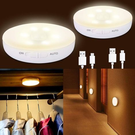 Lot de 2 Veilleuse Enfant LED avec Détecteur de Mouvement & Capteur de Lumière, USB rechargeable Lampe de Nuit Murale autocollante pour Chambre Bébé,Salon,Salle de Bain,Couloir,Placard- (1/5)
