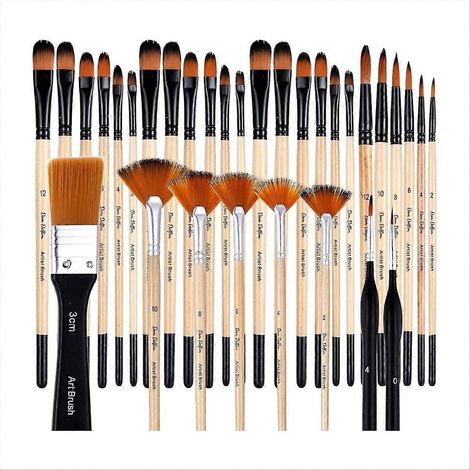 Ensemble de 32 pinceaux, série artiste, pour artistes et débutants, pour peinture acrylique, huile, aquarelle et gouache. (1/5)