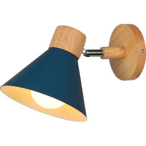 Appliques Murales Vintages Industrielles Lampe Murale en Métal et Bois Suspension Luminaire Réglable Bleu Ø17,5CM - 1Pcs