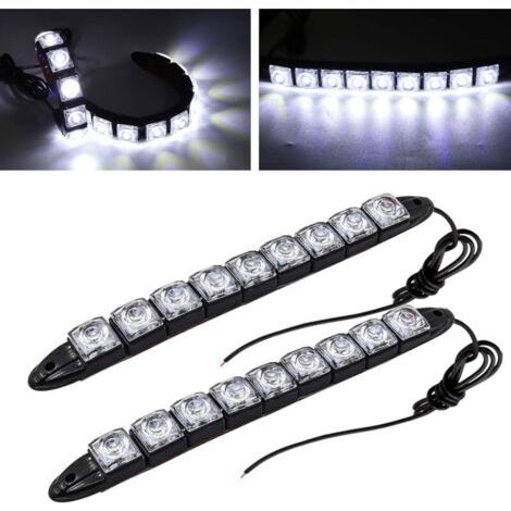 Ensemble de 2 feux de jour à LED pour voitures, bandes lumineuses flexibles universelles avec 9 LED, 12V, pour voitures, camions et bateaux. (1/4)