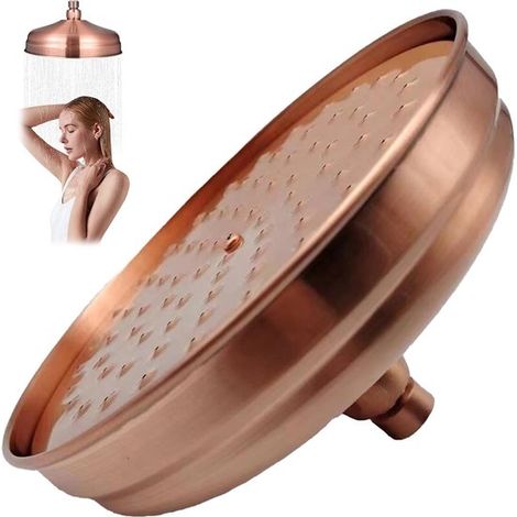 Cabezal de ducha de cobre - Accesorio de ducha tipo lluvia - Ducha relajante - Diseño antiguo - 20 cm de diámetro - Cobre rojo (1/5)