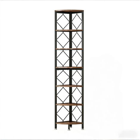 CHICFURN Libreria angolare 35x35x200 cm in metallo e legno nero e marrone per piccoli spazi (1/5)