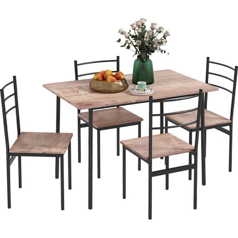 Conjunto de mesa y sillas de 5 piezas que ahorra espacio, con mesa de cocina rectangular y 4 sillas modernas, fabricado en MDF y acero. (1/5)