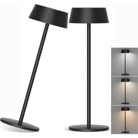 Lámpara de mesa LED con opción de atenuación USB, color negro, recargable, 2 unidades. (1/3)