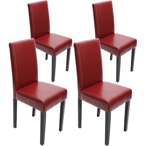 Set 4x sedie Littau pelle soggiorno cucina sala da pranzo 43x56x90cm rosso piedi scuri