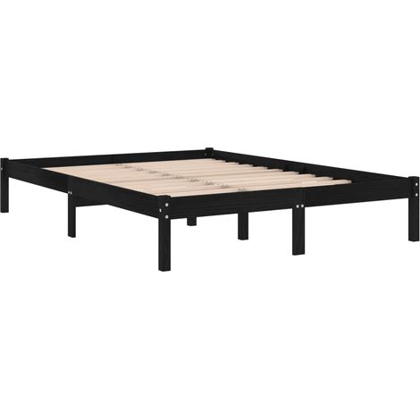 Bed Frame  Black  Solid Pine Wood  140 x 190 cm  Sturdy  Rectangular vidaXL