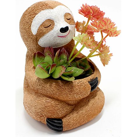 Pot à plante paresseux en résine synthétique, jardinière succulente déco bureau et table, 8,5x9x12 cm, 1 pièce (1/4)