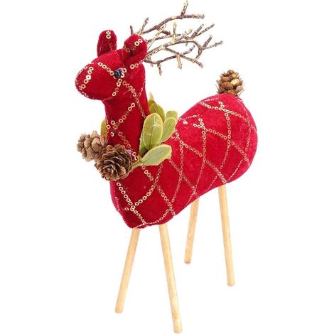 TrAdE Shop Traesio - Decorazione Forma Renna Natalizia Da 18x7x24cm Ornamento Statuetta Da Appoggio Per Casa - Rosso