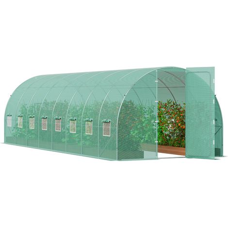 VEVOR Serra Giardino Tunnel, 835x290x225 cm, Tenda Riparo per Piante con Telaio Acciaio Galvanizzato, Copertura in PE Verde, Porta con Cerniera arrotolabile, per Coltivazione Fiori Ortaggi
