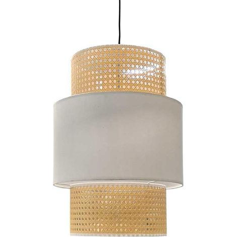LAMPADARIO A SOSPENSIONE STILE INDUSTRIAL CON PARALUME EFFETTO LINO CREMA E BIANCO Ø30 X H44 CM (1/4)