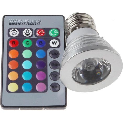 E27 3W RGB-LED-Strahler mit Farbwechselfunktion, Infrarot-Fernbedienung, farbiger Umgebungsbeleuchtung, dimmbar 85-265V (1/5)