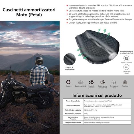 Coussin de selle moto pliable et souple avec coussinet en gel, respirant et absorbant les chocs pour un confort optimal lors des longs trajets. Accessoire idéal pour les motards. (1/4)
