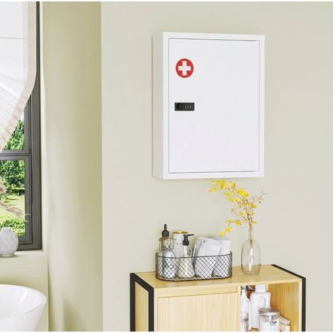 Armadietto da parete per farmaci 40x15x53,5 cm, porta con serratura a combinazione, 3 livelli, acciaio bianco (1/5)
