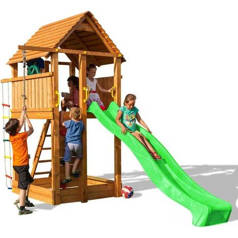 Parco giochi in legno Fungoo FORTRESS Casetta con Scivolo, Arrampicata e Sabbiera (1/5)