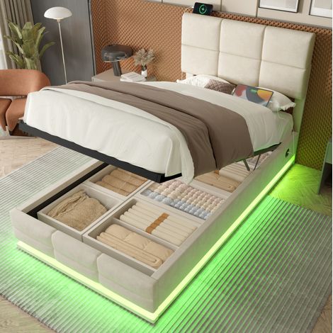 letto contenitore in velluto 90x200 beige OKMYHOME (1/5)