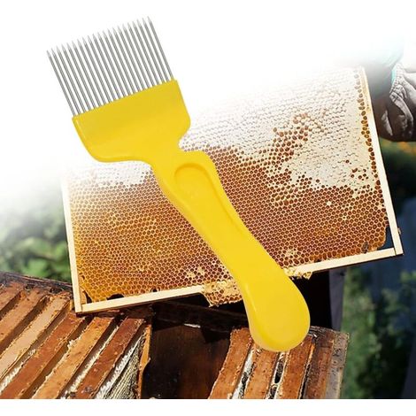 CSPARKV 1 pièce Peigne à miel,Pelle à Miel Apiculture,Apiculture Fourche à désoperculer,Fourchette De Miel,fourchette coupe miel,Accessoires pour matériel apicole outil d'apiculture,jaune (1/5)