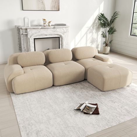 Divano angolare modulare 298x178x75 cm beige in velluto a coste senza montaggio (1/5)