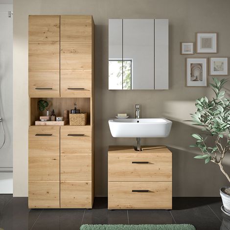 Badmöbel-Set 3-teilig in Eiche, inkl. Spiegelschrank - IGGESUND-158 (1/5)