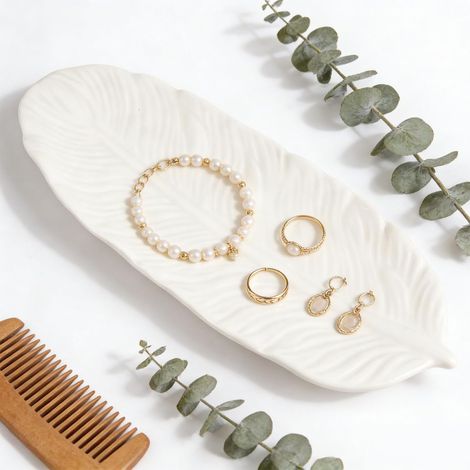 Plateau Bijoux Ceramique Design Plume,Plateau de Rangement Blanc (1/5)