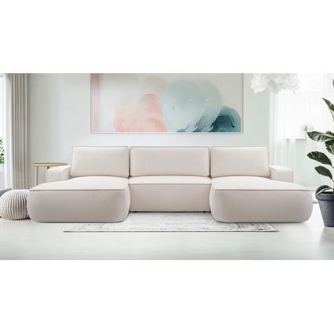 AX LIVING Ablia Sofa U-Form mit Schlaffunktion Cremefarbene 364 cm