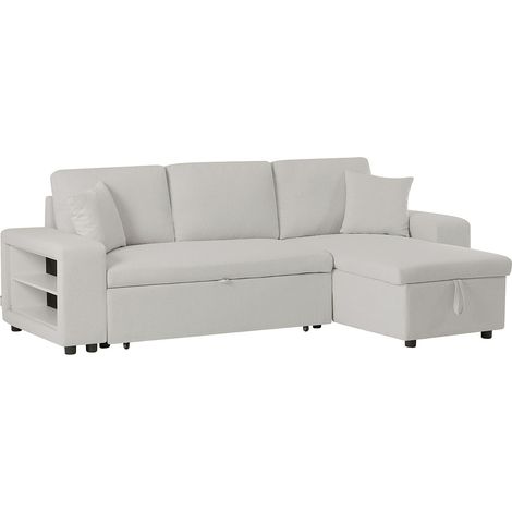 Divano letto angolare reversibile con contenitori e pouf in tessuto beige SELIM (1/4)