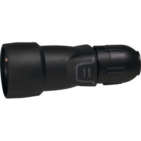 Fiche caoutchouc noire 2p+t 16 a connexion auto et presse-étoupe standard femelle