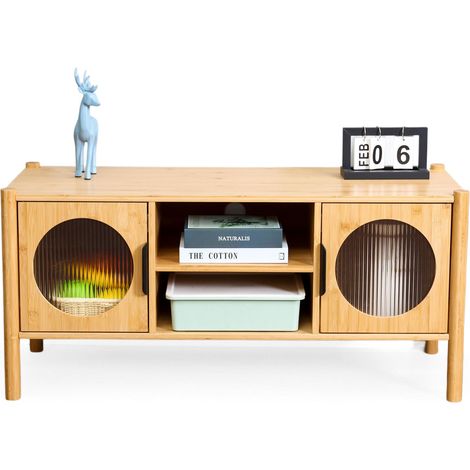Mobile TV Relaxdays, con 2 ante, per TV fino a 43 pollici, legno, HLP: 48 x 103 x 40 cm, tavolino TV, naturale