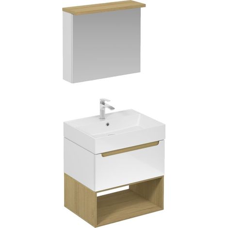 Naturel Mobiletto da bagno con lavabo, comprensivo di rubinetto, bocca e scarico per lavabo Naturel Stilla bianco lucido (KSETSTILLA010)