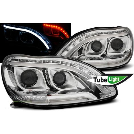 Paire de feux phares Mercedes classe S W220 98-05 Daylight led LTI chrome-27361537 (1/4)