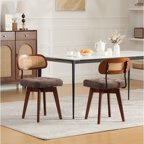 Chaise pivotante 360° 43x50x77 cm pour salle à manger ou coiffeuse, dossier cannage, chenille café (1/5)