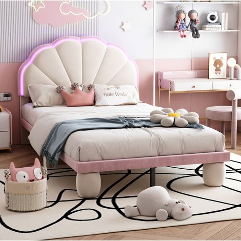 letto struttura 90x200 con LED velluto rosa bianco OKMYHOME (1/5)