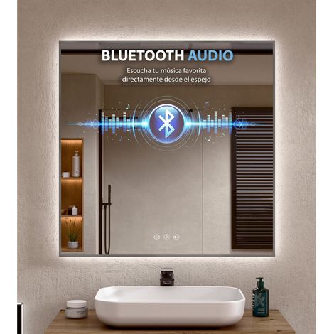 BELLOBATH - Espejo Baño con Luz Led Perimetral, Ajustable en 3 Colores e Intensidad, Antivaho y Bluetooth Waterproof IP65, Marco de aluminio Gunmetal - 70cm alto x 60cm ancho (1/5)