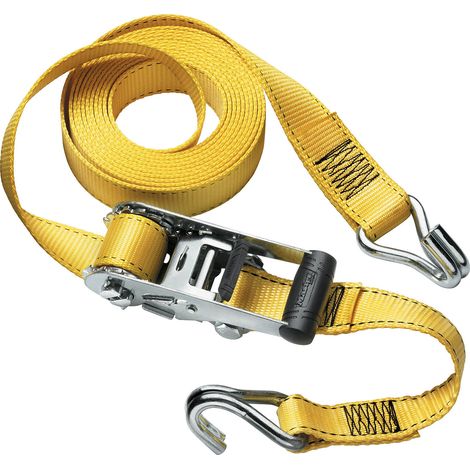 Master Lock 3058EURDAT Zertifizierter Spanngurt mit Ratsche und J-Haken, Gelb, 4,5 m x 35 mm Gurt